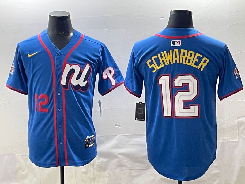 Men 2025 Philadelphia Phillies #12 Schwarber Blue All star Nike MLB Jersey style 04